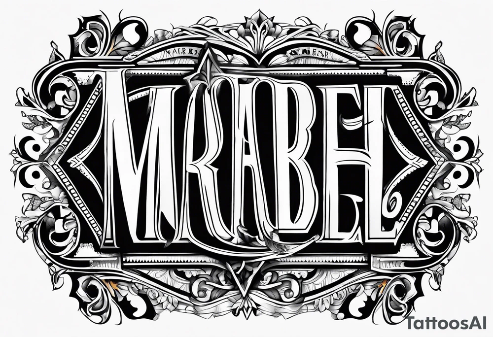 Lettering name spelling out “marabel” no background tattoo idea Lettering name spelling out “marabel” no background tattoo idea