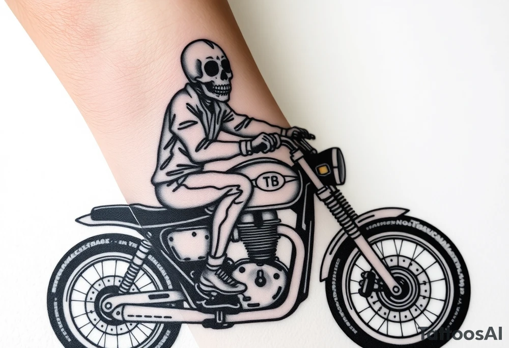 day of the dead skull riding a Triumph motorcycle tattoo idea