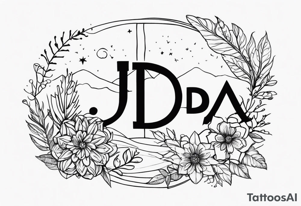 The word “wanderlust” with the initials “jda” in the middle tattoo idea