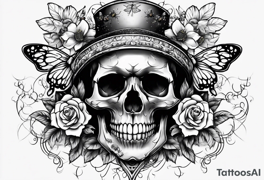 Skull with bees tattoo idea
