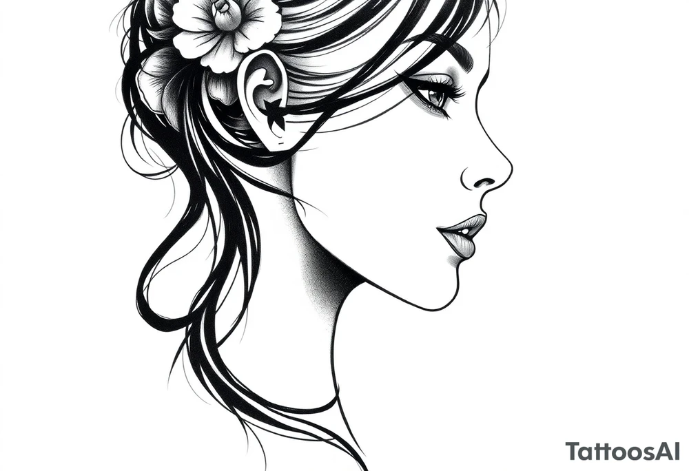 Feminine side profile woman’s face tattoo idea