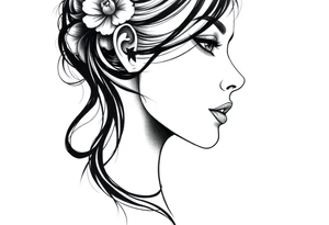 Feminine side profile woman’s face tattoo idea