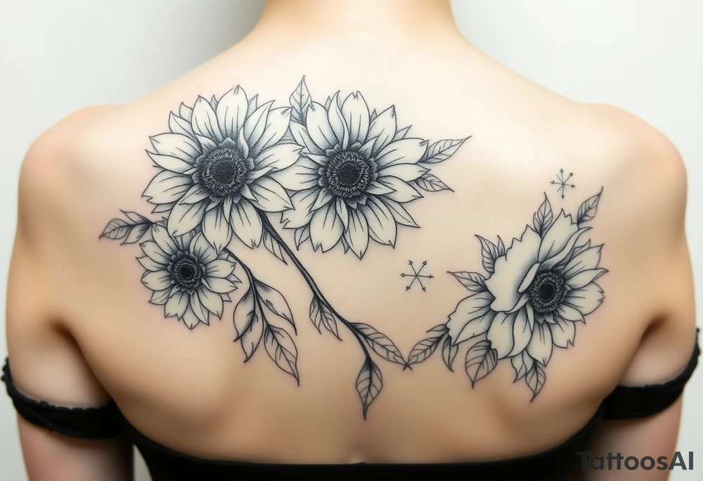 Floral sunflowers, Peony’s, cherry blossoms and Delilah’s. tattoo idea