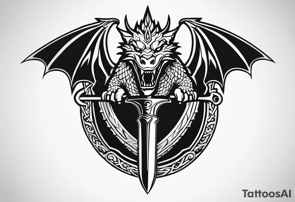 Valhalla sword shield dragon axe tattoo idea