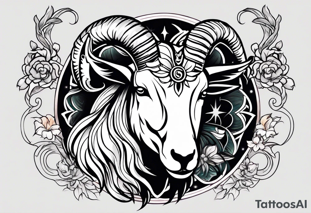 zodiac animal goat in japanese treaditional style tattoo idea