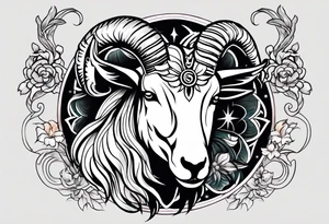 zodiac animal goat in japanese treaditional style tattoo idea
