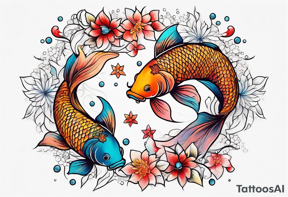 Constellation, animal koi carp, snowflake tattoo idea