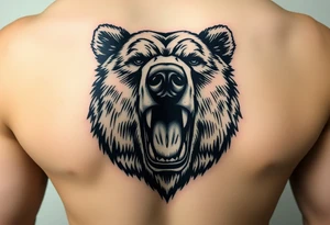 powerful majestic grizzly bear staring with the mouth closed and no teeth showing tattoo idea