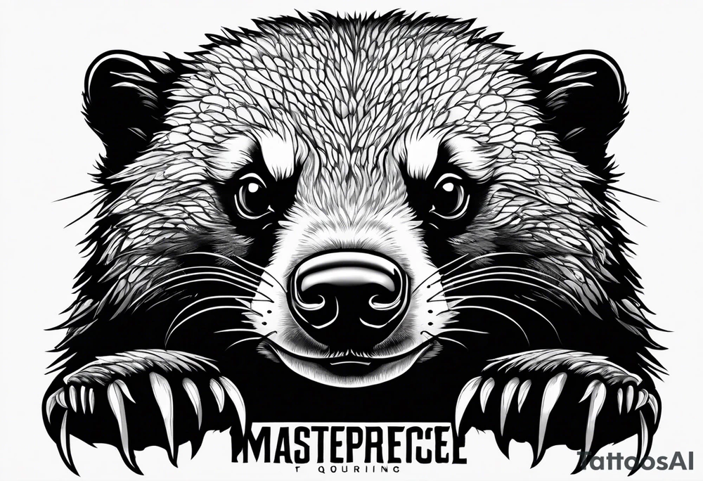 honey badger peeking over, claws, front view tattoo idea