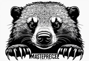 honey badger peeking over, claws, front view tattoo idea