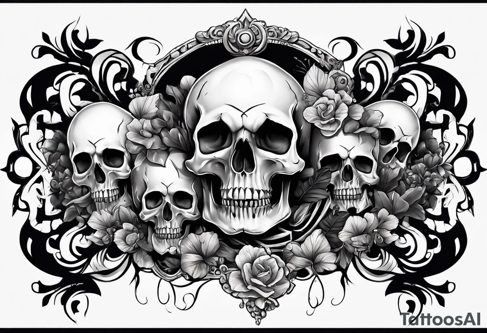 A full arm sleeve Skull with mushrooms attached like it’s becoming a part of them tattoo idea