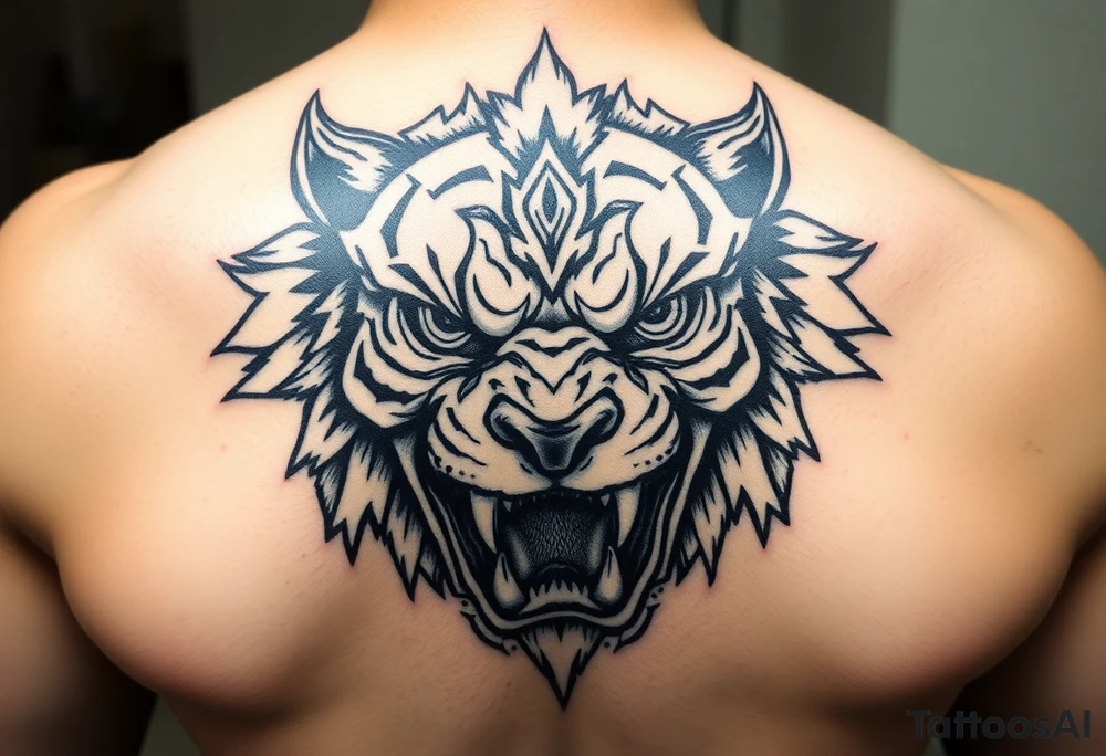 powerful majestic face with huge eyes and teeth tattoo idea