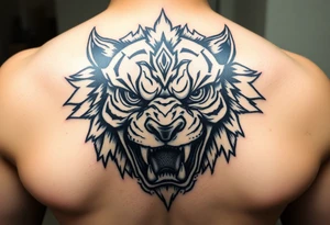 powerful majestic face with huge eyes and teeth tattoo idea