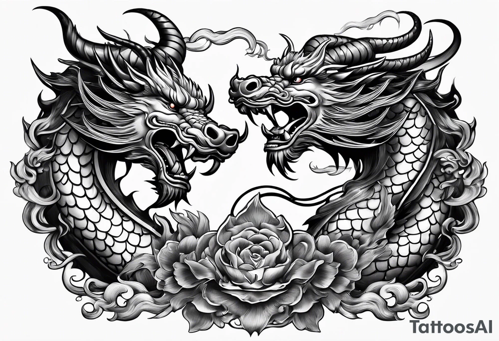 Chinese dragon fighting a bull tattoo idea