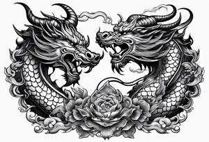 Chinese dragon fighting a bull tattoo idea
