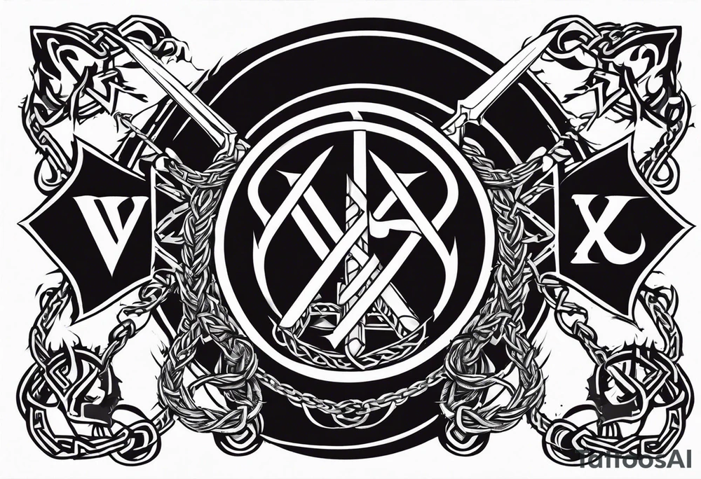 Valhalla sword shield dragon axe Valknut barbed wire chains tribal tattoo idea