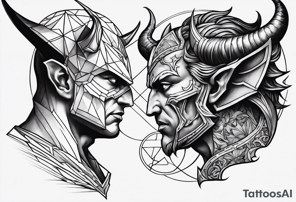 Devil and God at war tattoo idea
