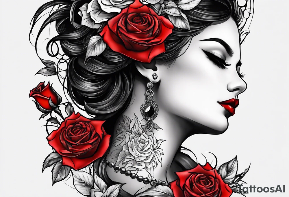 tattoo with devil and roses  for the neck tattoo idea
