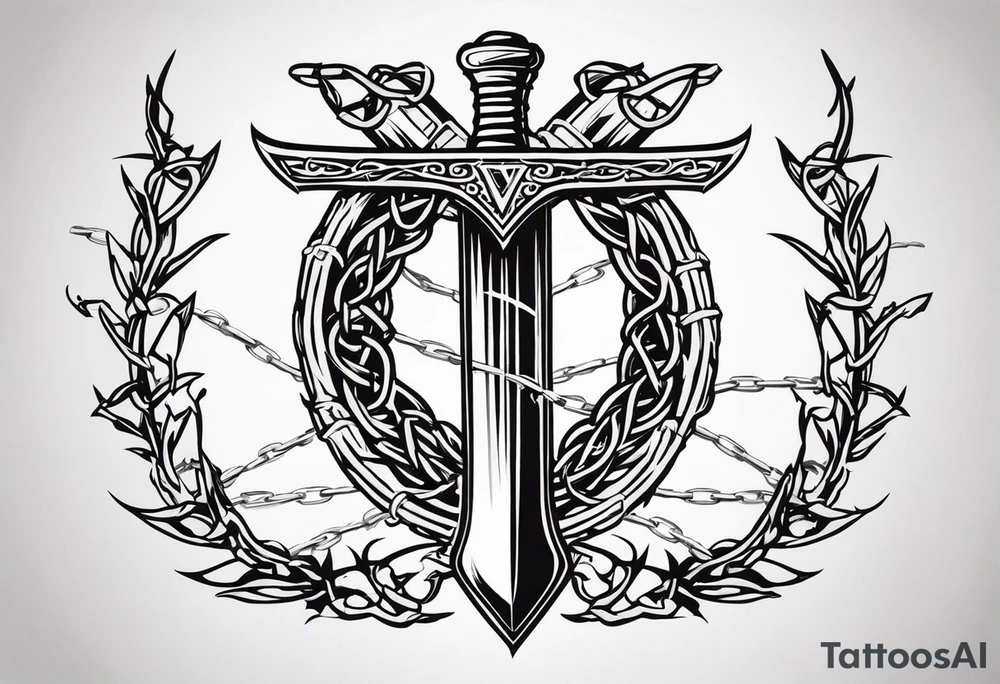 Valhalla sword shield barb wire chain tattoo idea