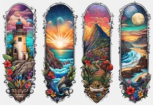 california theme upper arm sleeve tattoo idea