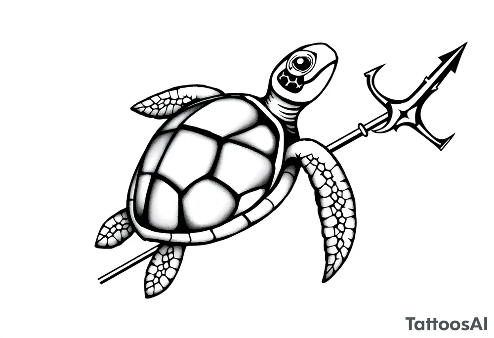 Turtle with a trident tattoo idea