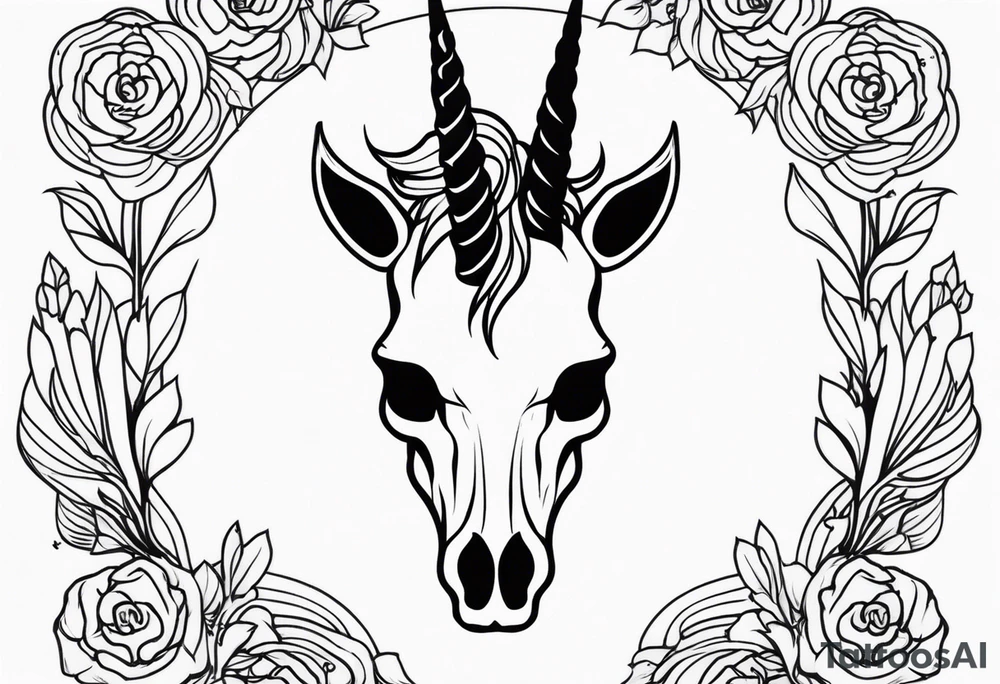 Unicorn skull with horns tattoo idea