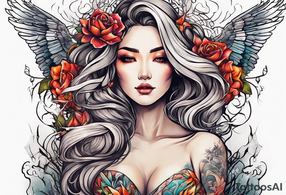 Resurrection Beautiful woman rising from her dead self to inner peace and self-love tattoo idea