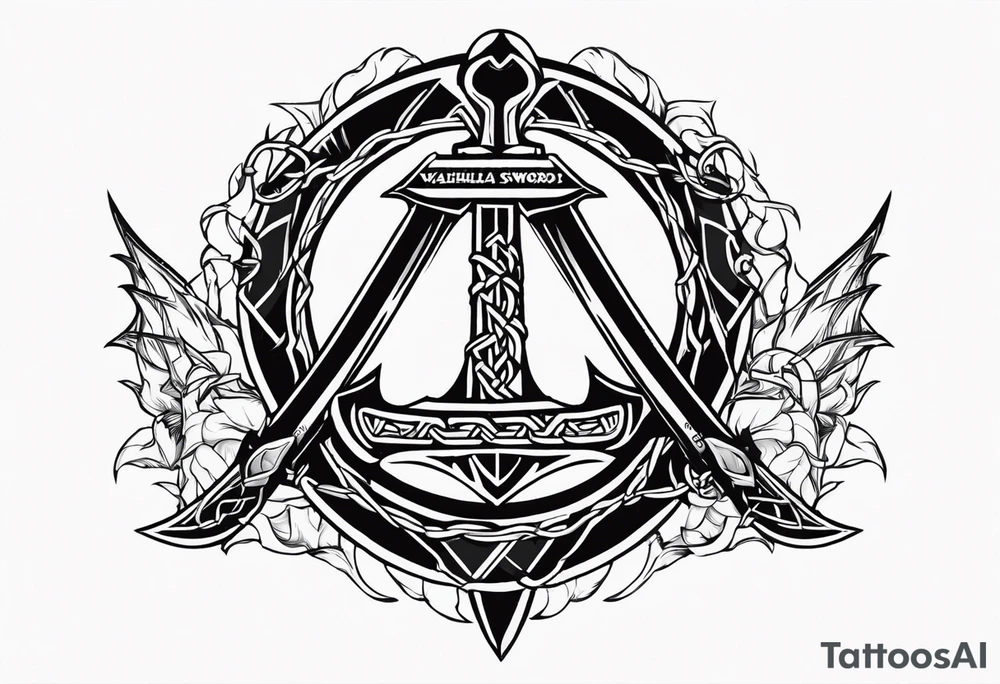 Valhalla sword shield dragon axe Valknut barbed wire chains fire tattoo idea Valhalla sword shield dragon axe Valknut barbed wire chains fire tattoo idea