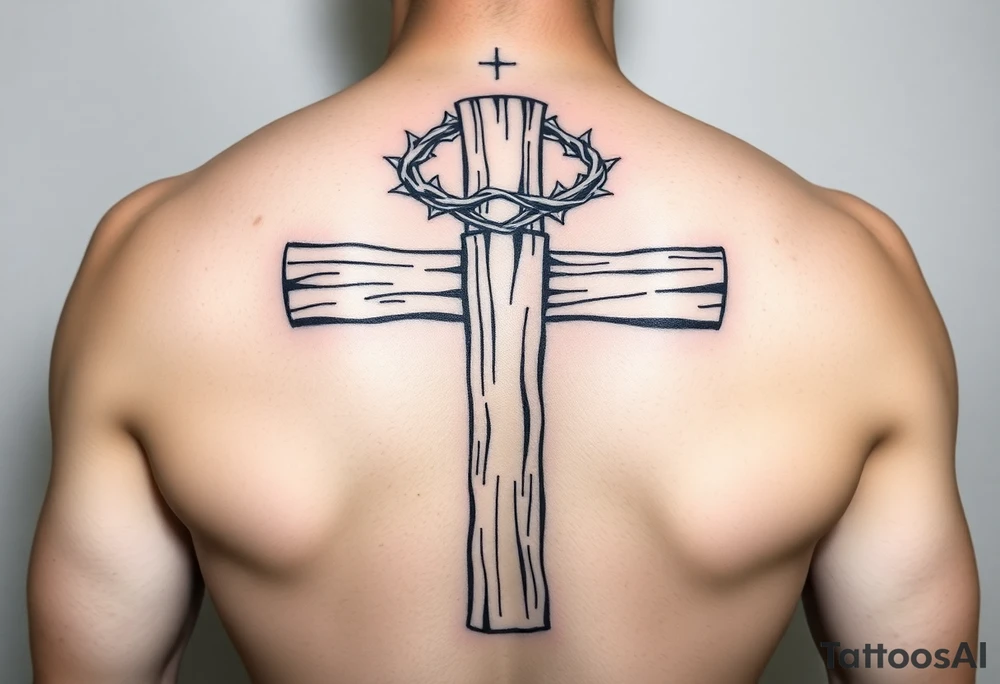 Wooden cross with a crown of thorns tattoo idea