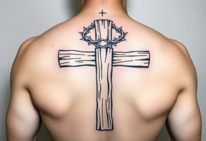 Wooden cross with a crown of thorns tattoo idea