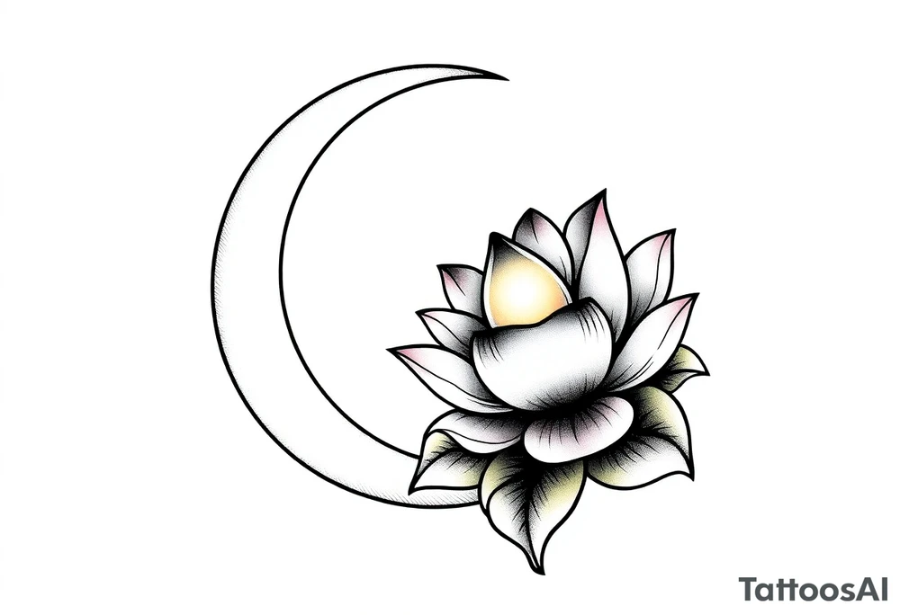 crescent floral moon with lotus flower glowing tattoo idea