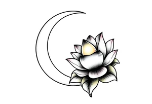 crescent floral moon with lotus flower glowing tattoo idea