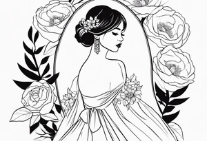 GIRL IN WEDDING DRESS WITH FLOWERS IN HAND tattoo idea