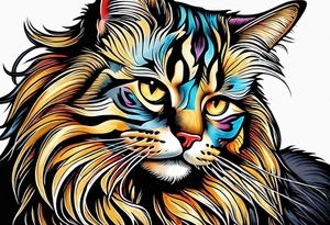Long hair cat Maine coon, regal, face tattoo idea