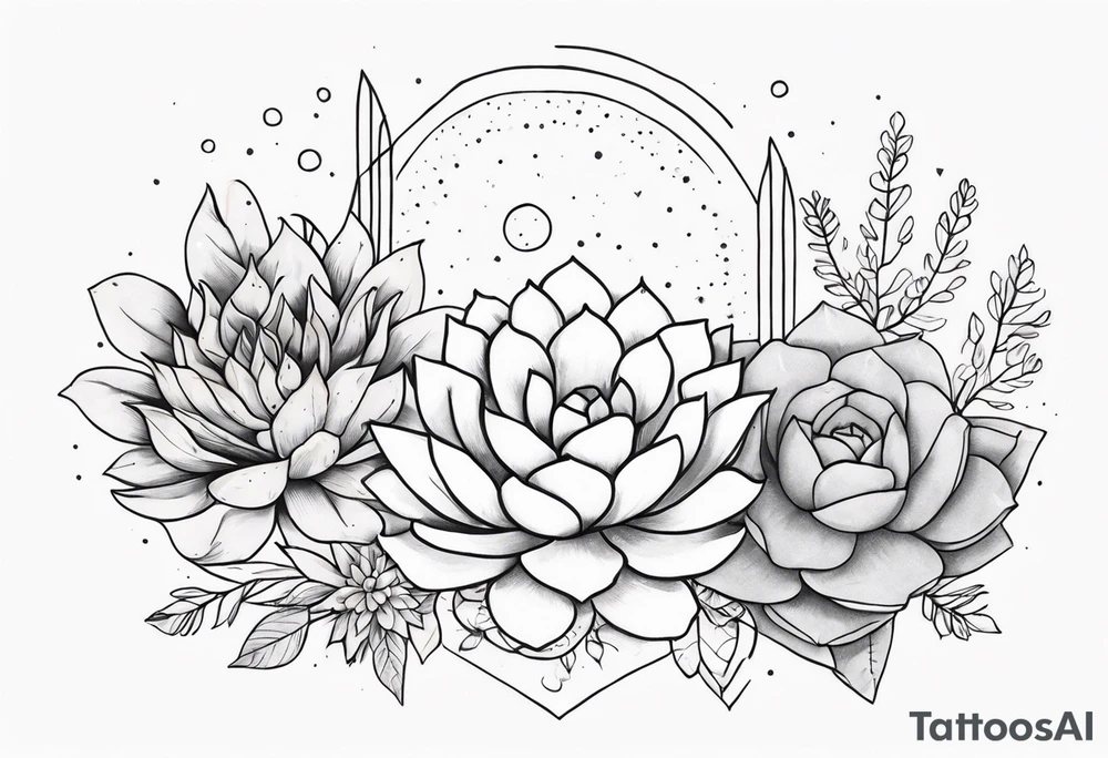 fine line with sun, stars, floral, dots, three succulents
. Sternum tattoo tattoo idea