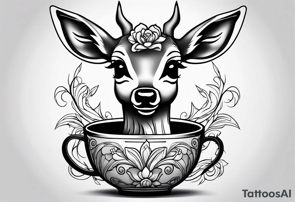 a full fawn inside a cup tattoo idea
