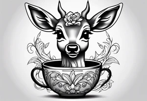 a full fawn inside a cup tattoo idea