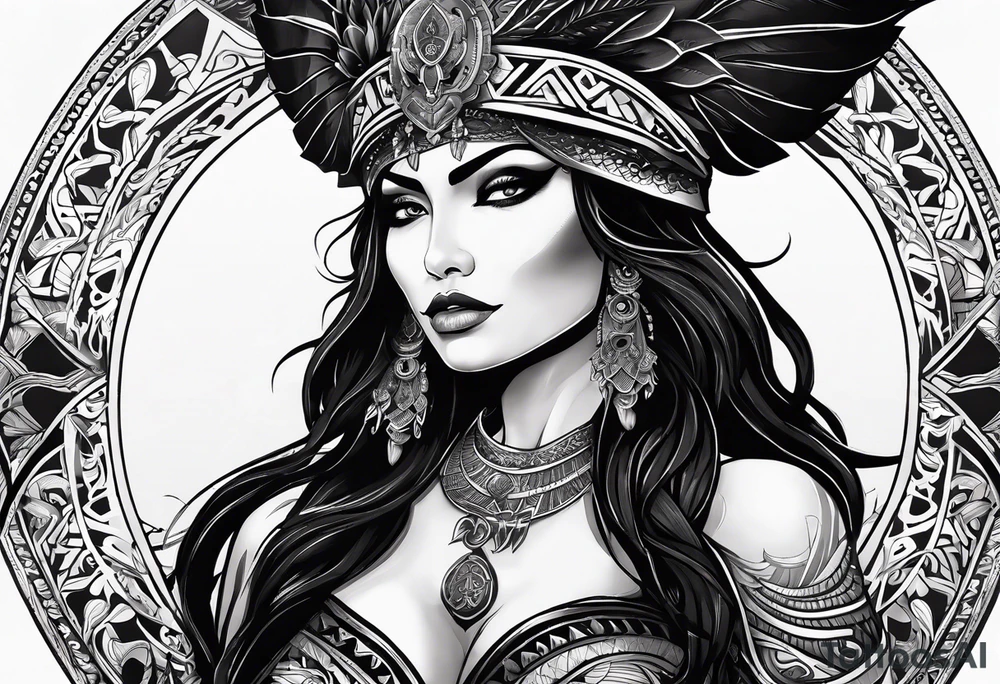 black kali, goddess pirate, alien, pachamama, valkrye, warrior, skull, lotus azul, wing, eagle, zenza resonance, stars, 5D tattoo idea