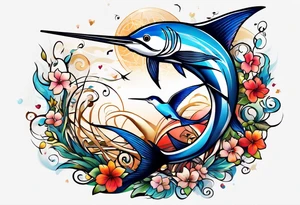Marlin, musical notes, peace tattoo idea