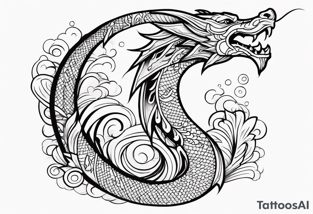 Dragon polynesian, water, koi, half sleeve, cross tattoo idea