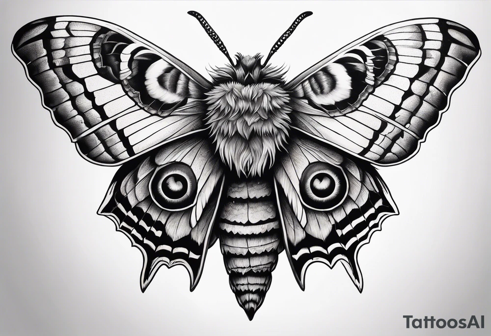 Dead head moth with long wings and owl eyes tattoo idea