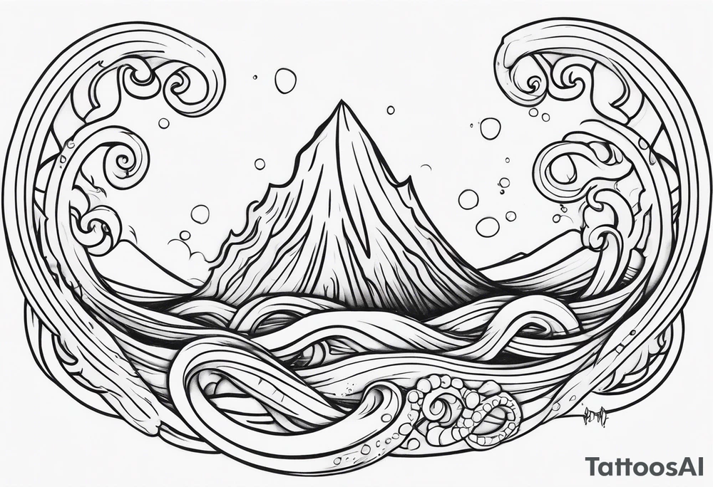 Water line with kraken tentacles coming out tattoo idea