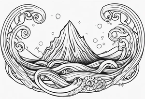 Water line with kraken tentacles coming out tattoo idea