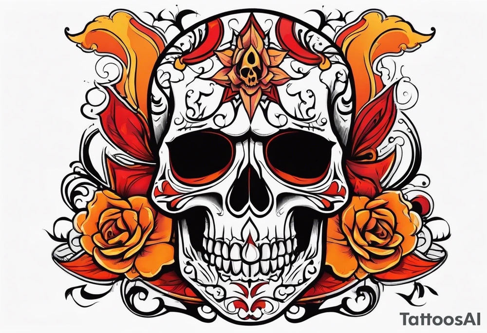 Gothic skull that is red and orange tattoo idea