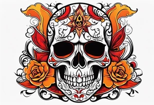 Gothic skull that is red and orange tattoo idea