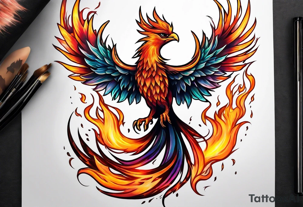 Phoenix rising out of fire. Rebirth. tattoo idea