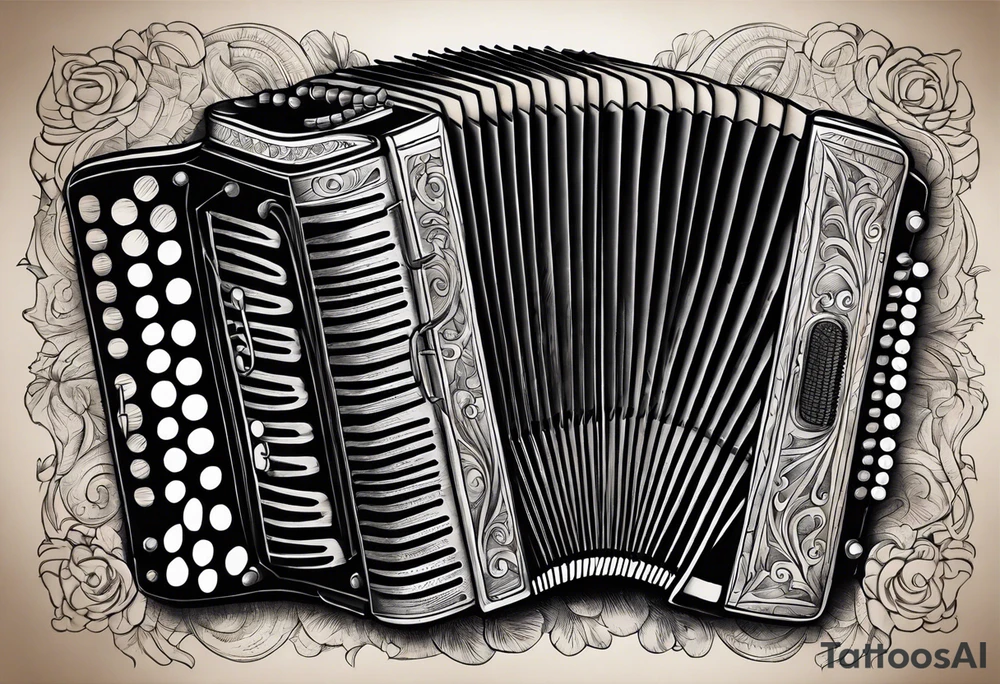 Accordion on a burnt paper tattoo idea