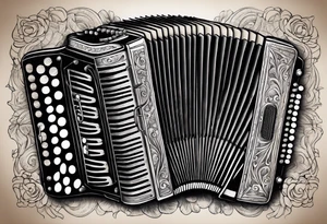 Accordion on a burnt paper tattoo idea