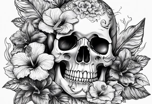 a female skeleton with hibiscus flower. Hint of south korea tattoo idea