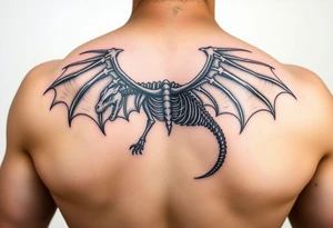 powerful majestic medieval dragon skeleton with Wings tattoo idea